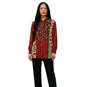 Hope Springs Multicolor Floral Print Sheer Collared Buttonup Blouse Womens‎ Med